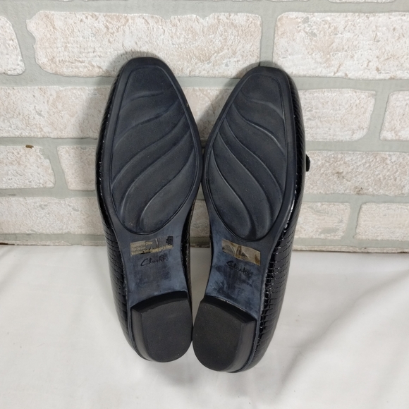 Clarks Caswell Genoa Black Croc Embossed Patent Leather Heeled Flats Size 10 - Picture 9 of 9